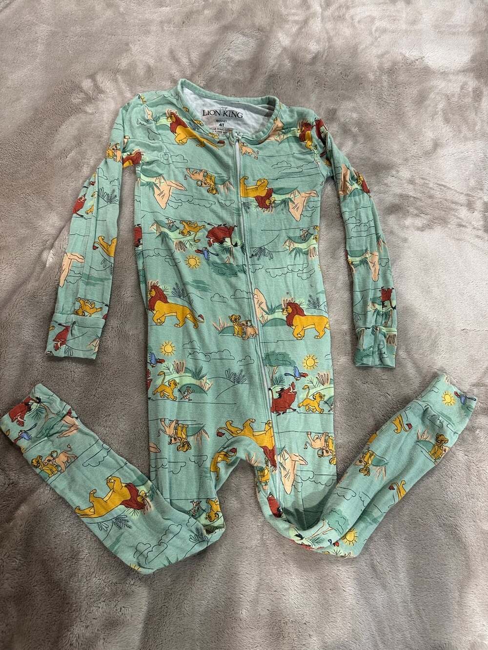 Disney The Lion King Zippy Sleeper Size 4T Green Pajamas